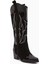 Lara Hakiki Deri Siyah Süet Nakışlı Deri Detaylı Topuklu Western Çizme 2