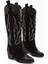 Lara Hakiki Deri Siyah Süet Nakışlı Deri Detaylı Topuklu Western Çizme 3