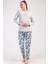 Kadın Büyük Beden Gri Renk Uzun Kollu Bisiklet Yaka Desenli Pijama Takımı C9T7N0205 1