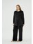 Kadın Siyah Renk Büyük Beden Kadife Bisiklet Yaka Bol Paça Pijama Takımı C3T7N171 2
