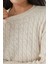 Kadın Yuvarlak Yaka Kalın Saç Örgüsü Kazak Bej Doğal 6