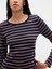 Kadın Lacivert Modern Stripe Crewneck T-Shirt 3