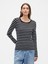 Kadın Siyah Modern Stripe Crewneck T-Shirt 1