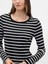 Kadın Siyah Modern Stripe Crewneck T-Shirt 3