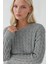 Kadın Yuvarlak Yaka Kalın Saç Örgüsü Kazak Gri 2