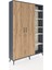 Arges Dolap 7 Raflı 2 Kapaklı Tek Askılı 132X30X195 Antrasit-Çam/aytaşı 2