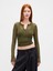 Kadın Yeşil Transparan Fitilli Henley Kazak 1