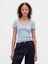 Kadın Açık Mavi Modern Fitilli Crop T-Shirt 1