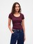 Kadın Bordo Modern Fitilli Crop T-Shirt 1
