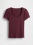 Kadın Bordo Modern Fitilli Crop T-Shirt 2