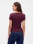 Kadın Bordo Modern Fitilli Crop T-Shirt 4