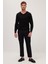 Erkek Slim Fit Dar Kesim Lastikli Bağcık Detaylı Siyah Pantolon 4