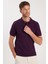 Erkek Slim Fit Dar Kesim Pamuklu Yumuşak Dokulu Serin Tutan Kumaş Düz Pike Mürdüm Polo Yaka Tişört 1