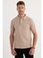 Erkek Slim Fit Dar Kesim Pamuklu Yumuşak Dokulu Serin Tutan Kumaş Düz Pike Bej Polo Yaka Tişört 1