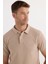 Erkek Slim Fit Dar Kesim Pamuklu Yumuşak Dokulu Serin Tutan Kumaş Düz Pike Bej Polo Yaka Tişört 2
