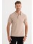 Erkek Slim Fit Dar Kesim Pamuklu Yumuşak Dokulu Serin Tutan Kumaş Düz Pike Bej Polo Yaka Tişört 4