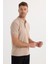 Erkek Slim Fit Dar Kesim Pamuklu Yumuşak Dokulu Serin Tutan Kumaş Düz Pike Bej Polo Yaka Tişört 5