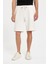 Erkek Regular Rahat Kesim Beli Lastikli Bağlamalı Yandan Cepli Ekru Bermuda Şort 1