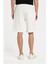 Erkek Regular Rahat Kesim Beli Lastikli Bağlamalı Yandan Cepli Ekru Bermuda Şort 5