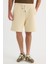 Erkek Relax Fit Rahat Kesim %100 Pamuk Beli Bağcıklı Bej Şort 1