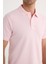 Erkek Slim Fit Dar Kesim Pamuklu Yumuşak Dokulu Serin Tutan Kumaş Düz Pike Pembe Polo Yaka Tişört 3