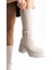 Yandan Fermuarlı V Logo Detaylı Yüksek Rahat Topuklu Kadın Krem Kısa Çizme 3