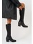 Kadın Siyah Deri Görünümlü Uzun Fermuarlı Çizme 6 cm Topuk ile Şık ve Rahat Kullanım 7