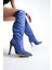 İnce Yüksek Topuklu Süet Mavi Diz Üstü Kadın Uzun Çizme 2