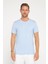Erkek Slim Fit Dar Kesim Pamuklu Yumuşak Doku Likralı Esnek Kumaş Basic Mavi Bisiklet Yaka Tişört 1