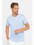 Erkek Slim Fit Dar Kesim Pamuklu Yumuşak Doku Likralı Esnek Kumaş Basic Mavi Bisiklet Yaka Tişört 4