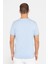 Erkek Slim Fit Dar Kesim Pamuklu Yumuşak Doku Likralı Esnek Kumaş Basic Mavi Bisiklet Yaka Tişört 5