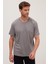 Unisex Relax Fit Rahat Kesim %100 Pamuk Yumuşak Dokulu Hafif Kalın Gri Bisiklet Yaka Tişört 5
