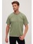 Erkek Boxy Fit Bol Kesim %100 Pamuk Bisiklet Yaka Yeşil Tişört 4