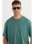 Unisex Oversize Geniş Kesim %100 Pamuk Yumuşak Dokulu Basic Bisiklet Yaka Yeşil Tişört 4