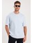 Unisex Oversize Geniş Kesim %100 Pamuk Yumuşak Dokulu Basic Bisiklet Yaka Mavi Tişört 1