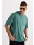 Unisex Oversize Geniş Kesim %100 Pamuk Yumuşak Dokulu Basic Bisiklet Yaka Yeşil Tişört 1