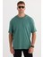Unisex Oversize Geniş Kesim %100 Pamuk Yumuşak Dokulu Basic Bisiklet Yaka Yeşil Tişört 5