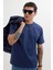 Erkek Regular Fit Klasik Kesim %100 Pamuk Bisiklet Yaka Lacivert Tişört 2