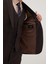 Erkek Slim Fit Kahverengi Esnek Likralı Kumaş Sivri Yaka Yelekli Takım Elbise 3