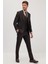Erkek Slim Fit Kahverengi Esnek Likralı Kumaş Sivri Yaka Yelekli Takım Elbise 4