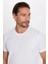 Unisex 3'lü Paket Haki-Beyaz-Vanilya Slim Fit Dar Kesim %100 Pamuk Bisiklet Yaka Tişört 2