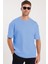 Unisex Oversize Geniş Kesim %100 Pamuk Yumuşak Dokulu Basic Bisiklet Yaka Mavi Tişört 1
