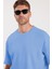 Unisex Oversize Geniş Kesim %100 Pamuk Yumuşak Dokulu Basic Bisiklet Yaka Mavi Tişört 2