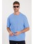 Unisex Oversize Geniş Kesim %100 Pamuk Yumuşak Dokulu Basic Bisiklet Yaka Mavi Tişört 4
