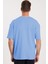 Unisex Oversize Geniş Kesim %100 Pamuk Yumuşak Dokulu Basic Bisiklet Yaka Mavi Tişört 5
