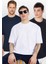 Unisex 3'lü Paket Lacivert-Beyaz-Siyah Oversize Geniş Kesim %100 Pamuk Basic Bisiklet Yaka Tişört 1