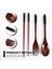 Ahşap Sofra Takımı Seti, Ahşap Taşınabilir Set Çikolatalar Kaşık Çatal Sofra Takımları ile Siyah Twining Iplik (Yurt Dışından) 5
