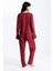 Kadın Bordo Raporlu Kaşkorse Doku Seoul Uzun Kol Üst Pantolon Pijama Takım 4