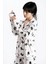 Kadın Ekru Kedi Raporlu Kaşkorse Doku Seoul Uzun Kol Üst Pantolon Pijama Takım 6