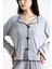 Kadın Gri Melanj Raporlu Kaşkorse Doku Seoul Uzun Kol Üst Pantolon Pijama Takım 2